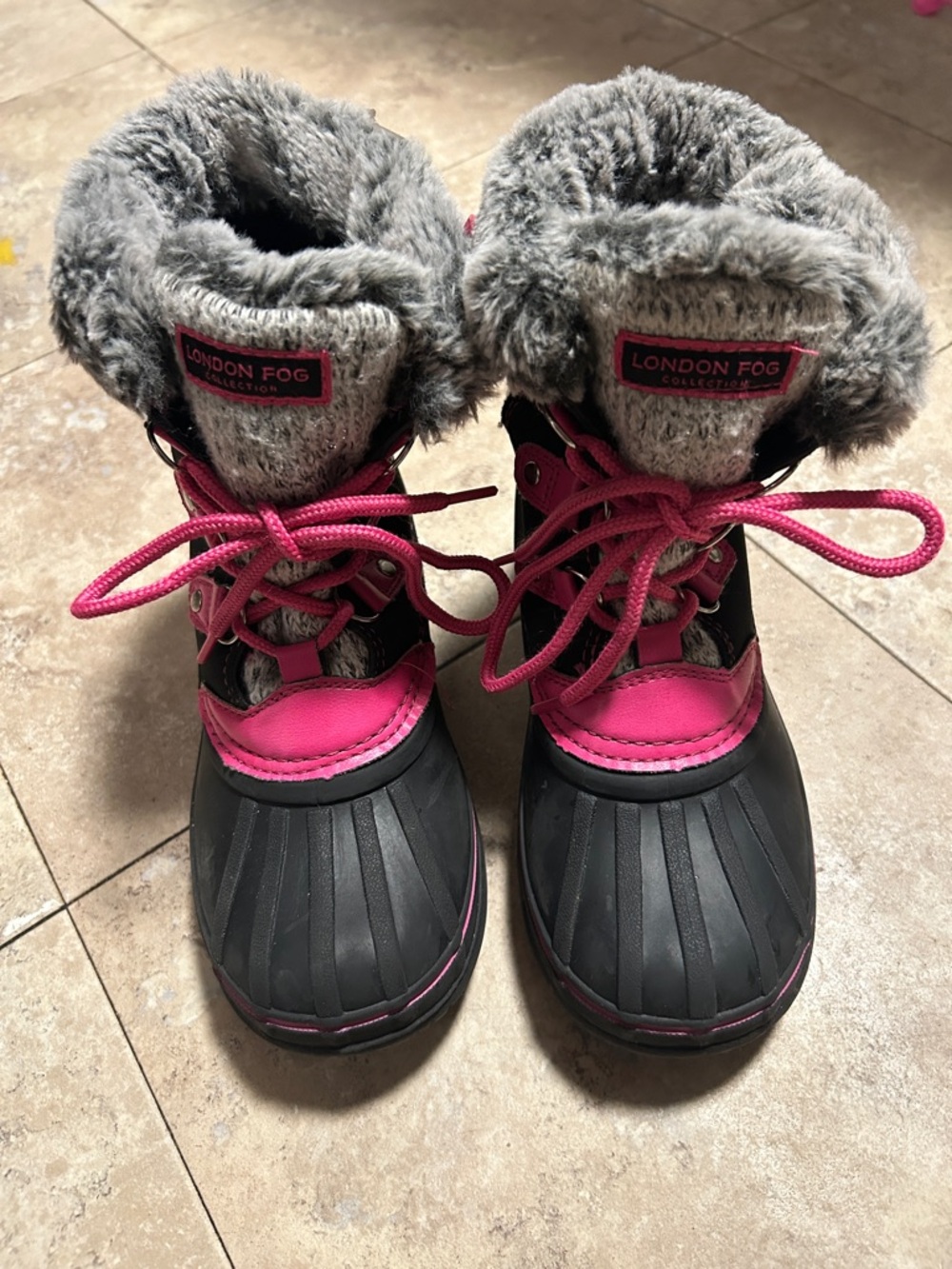 London Fog Kids Black and Pink Insulated Snow Boots